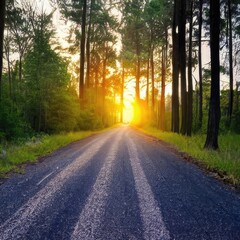 road in the forest. Generative AI.