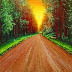 road in the forest. Generative AI.