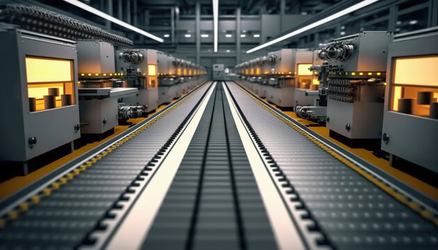 A long factory assembling conveyor line can improve your productivity, Generative AI