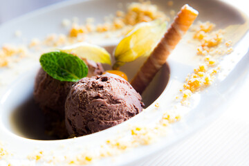 Sicilian artisanal chocolate flavored ice cream in Italy.