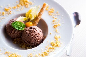 Sicilian artisanal chocolate flavored ice cream in Italy.