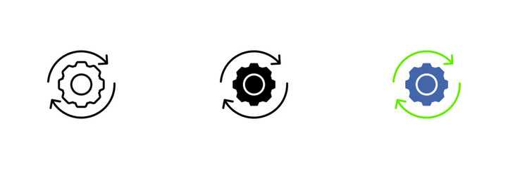 Obraz premium Cycle gear icon. Automation of processes, reducing the influence of the human factor in production. Vector set of icons in line, black and colorful styles isolated on white background.