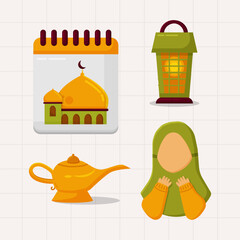 Islamic Ramadan Eid Mubarak Element Collections in Flat Illustration