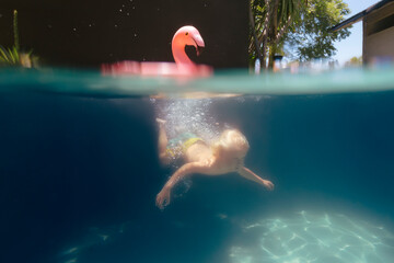 Boy swimming in pool