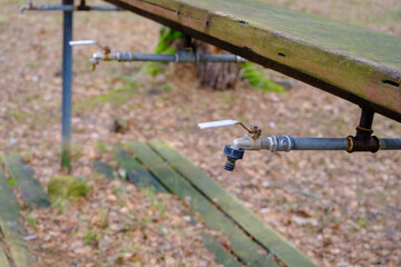 Sanitary unit. Water taps for washing hands outdoors in the camping area. Shared sanitary unit