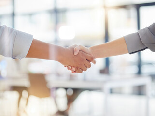 Handshake closeup, partnership and business meeting, collaboration or b2b welcome, thank you and...