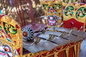 Ritual percussion instrument in Hindu temple, Karangasem, Bali, Indonesia