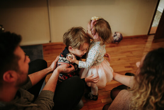 Siblings with their parents.