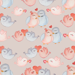 Watercolor hand-drawn Love Seamless Pattern 