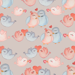 Watercolor hand-drawn Love Seamless Pattern 