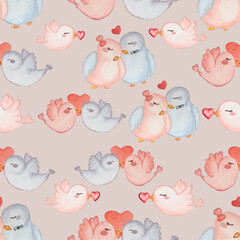 Watercolor hand-drawn Love Seamless Pattern 