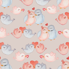 Watercolor hand-drawn Love Seamless Pattern 