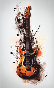 Guitar. Music graphite poster, background, wallpaper. Printable artwork.