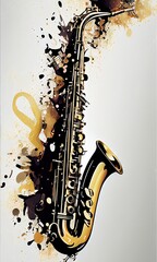 Saxophone. Music graphite poster, background, wallpaper. Printable artwork.