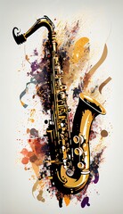 Fototapeta na wymiar Saxophone. Music graphite poster, background, wallpaper. Printable artwork.