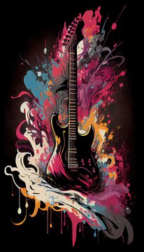 Guitar. Music graphite poster, background, wallpaper. Printable artwork.