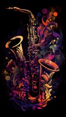 Obraz na płótnie Canvas Saxophone. Music graphite poster, background, wallpaper. Printable artwork.