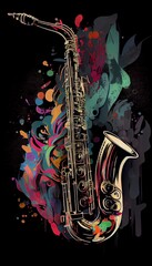 Fototapeta na wymiar Saxophone. Music graphite poster, background, wallpaper. Printable artwork.