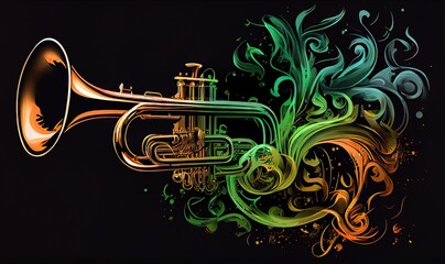 Trumpet. Music graphite poster, background, wallpaper. Printable artwork. - obrazy, fototapety, plakaty