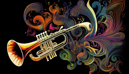 Trumpet. Music graphite poster, background, wallpaper. Printable artwork.