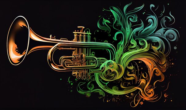 Trumpet. Music graphite poster, background, wallpaper. Printable artwork.