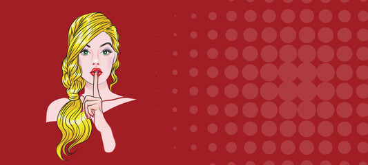 Pop art surprised female face. Comic woman young in glasses with! speech  
illustration vector.