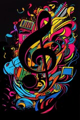 Music graphite poster, background, wallpaper. Printable artwork. Generative AI.