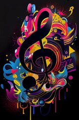 Music graphite poster, background, wallpaper. Printable artwork. Generative AI.