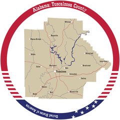 Map of Tuscaloosa county in Alabama, USA arranged in a circle.