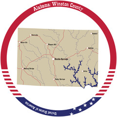 Map of Winston county in Alabama, USA arranged in a circle.