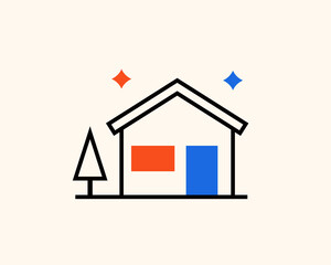 Geometric estate illustration. Vector house icon in flat design art.
