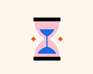 Geometric time illustration. Vector hourglass icon in flat design art.
