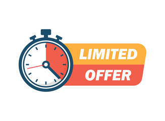 Fototapeta na wymiar Limited offer icon in flat style. Promo label with alarm clock vector illustration on isolated background. Last minute chance sign business concept.