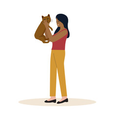 People with her cat. Illustration for website, landing page, mobile app, poster and banner. Trendy flat vector illustration