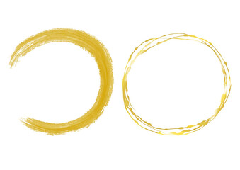 Japanese style brush writing gold frame and treatment Simple hand drawn illustration set / 和風の筆書きゴールドフレームとあしらい シンプルな手描きのイラストセット - obrazy, fototapety, plakaty