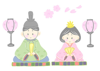 Hinamatsuri Simple flat design hina doll cute hand drawn illustration set / ひなまつり シンプルなフラットデザインの雛人形 かわいい手描きのイラストセット