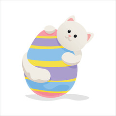 Cute cat with Easter egg on white background