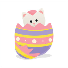 Cute cat sitting in Easter egg on white background