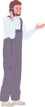 recommend clip art: Male troubleshooting technician answering call semi flat color vector character. Editable figure. Full body person on white. Simple cartoon style illustration for web graphic design and animation