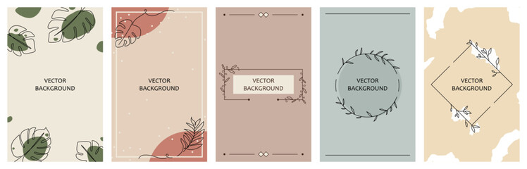 Collage of banners for design with leaves on white background