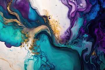 Marbling. Marble texture. Paint splash. Colorful fluid. Abstract colored background. Highly-textured oil paint.Generative AI