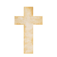 Religious cross isolated on a transparent background. Biege watercolor Christian cross illustration. The hand-painted catholic or orthodox symbol for the first community, baptism, and Easter.