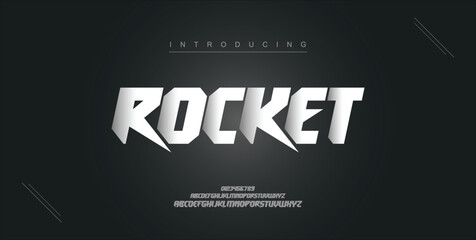 Rocket digital modern alphabet new font. Creative abstract urban, futuristic, fashion, sport, minimal technology typography. Simple vector illustration with number