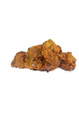 Closeup of Masoor Dal Pakoda or Red Lentil Vada on Isolated on White Background