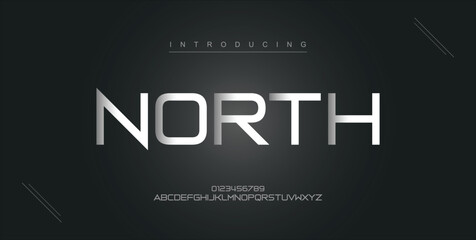 North digital modern alphabet new font. Creative abstract urban, futuristic, fashion, sport, minimal technology typography. Simple vector illustration with number