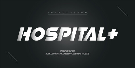 Hospital digital modern alphabet new font. Creative abstract urban, futuristic, fashion, sport, minimal technology typography. Simple vector illustration with number