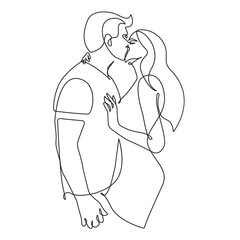 Couple Kissing Continuous Single Line Drawing. Lovers Simple Minimalist Illustration. Couple Minimal Sketch Drawing. Love Concept Abstract Single Line for Home Decor, Wall Art. Vector EPS 10 