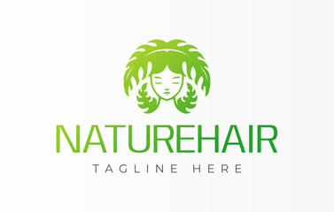 Beauty Nature Woman Hair Logo Design Template