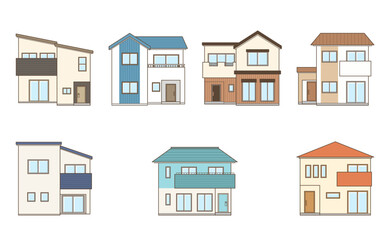 ツートンカラーのおしゃれな家のイラストセット