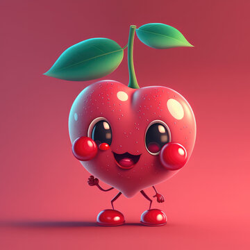Cute little cherry fruit character illustration. Generative AI